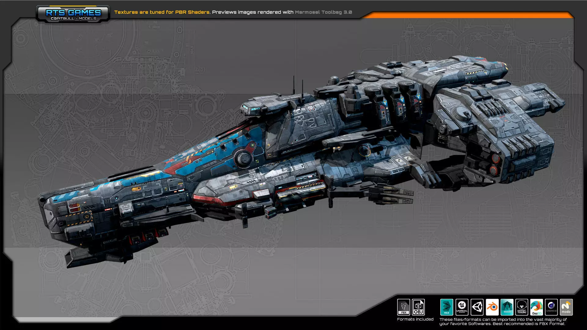 Sci Fi Battleship G6 Low-poly 3D model_0