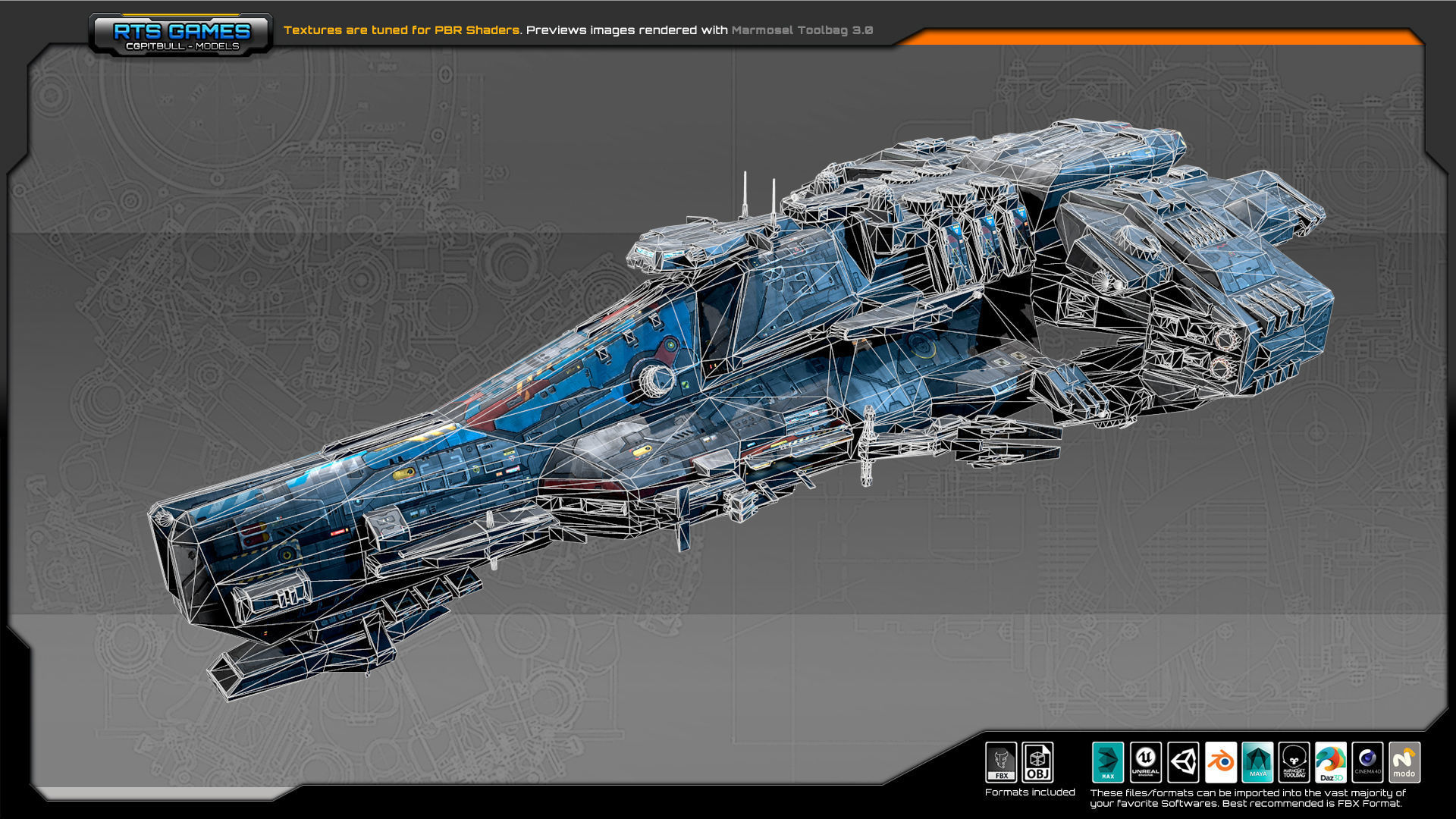 Sci Fi Battleship G6 Low-poly 3D model_5