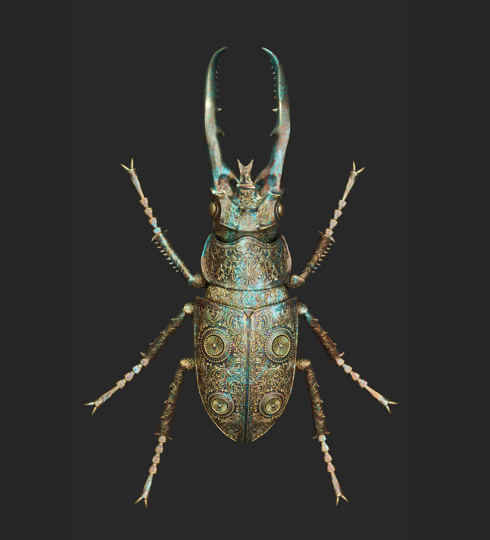 Stag Beetle with ornate decoration 3D model_1