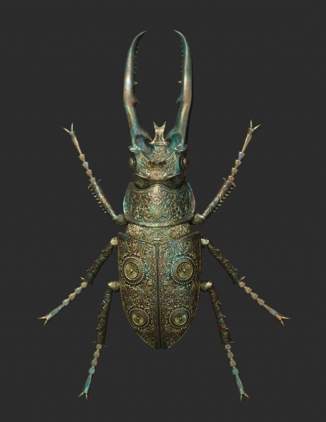 Stag Beetle with ornate decoration 3D model_3