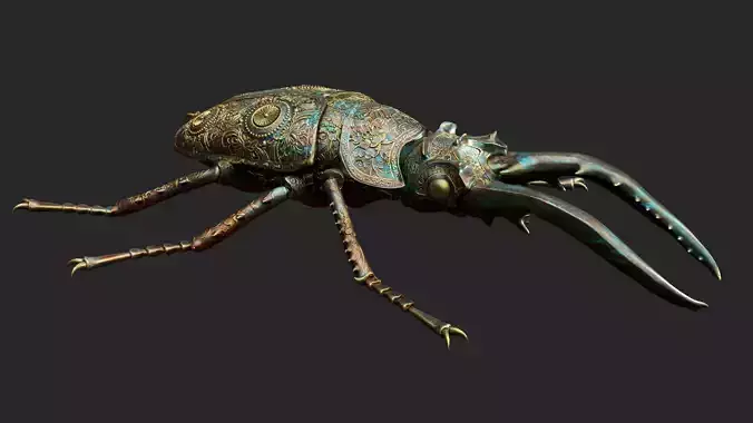 Stag Beetle with ornate decoration 3D model