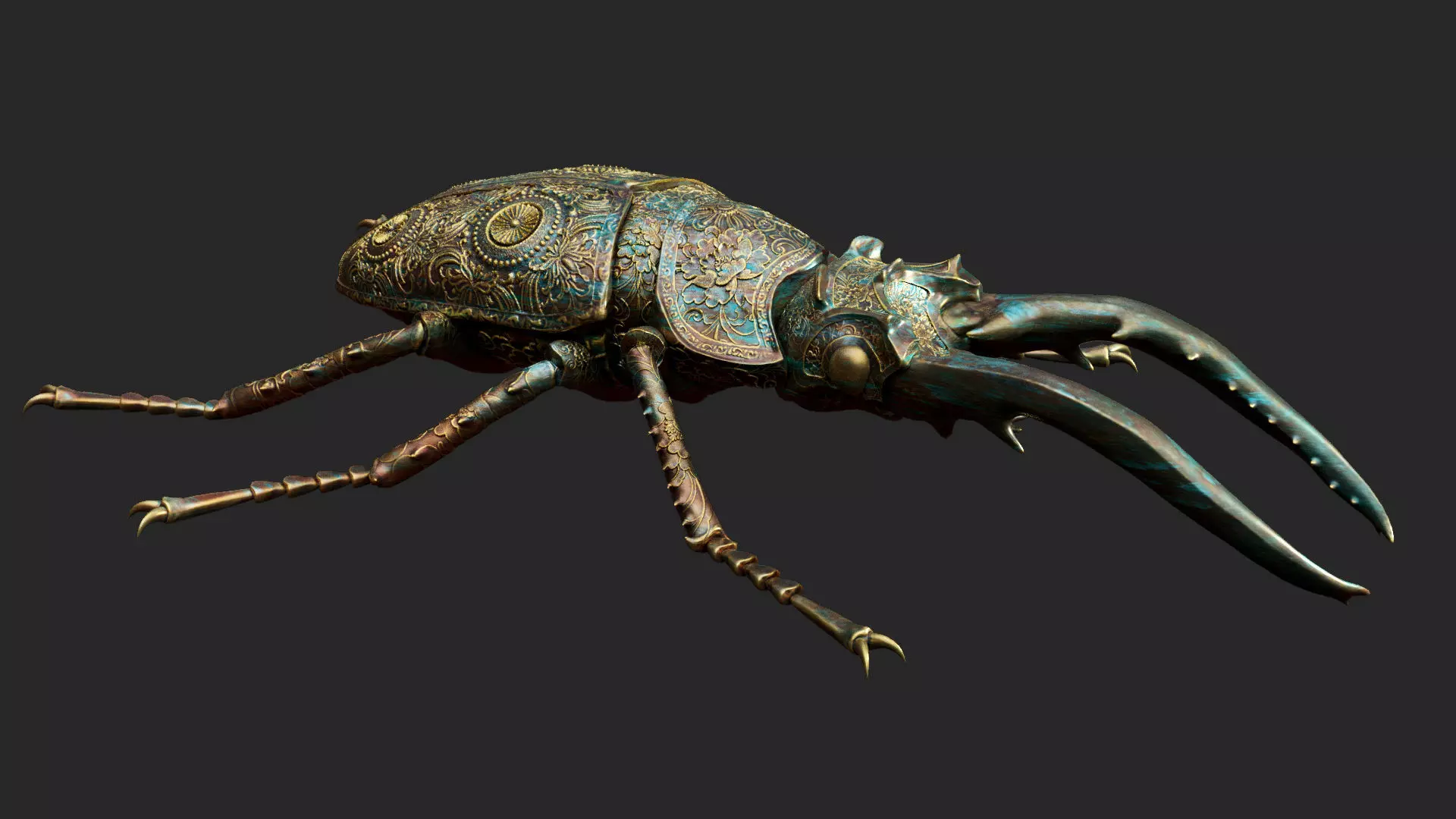 Stag Beetle with ornate decoration 3D model_0