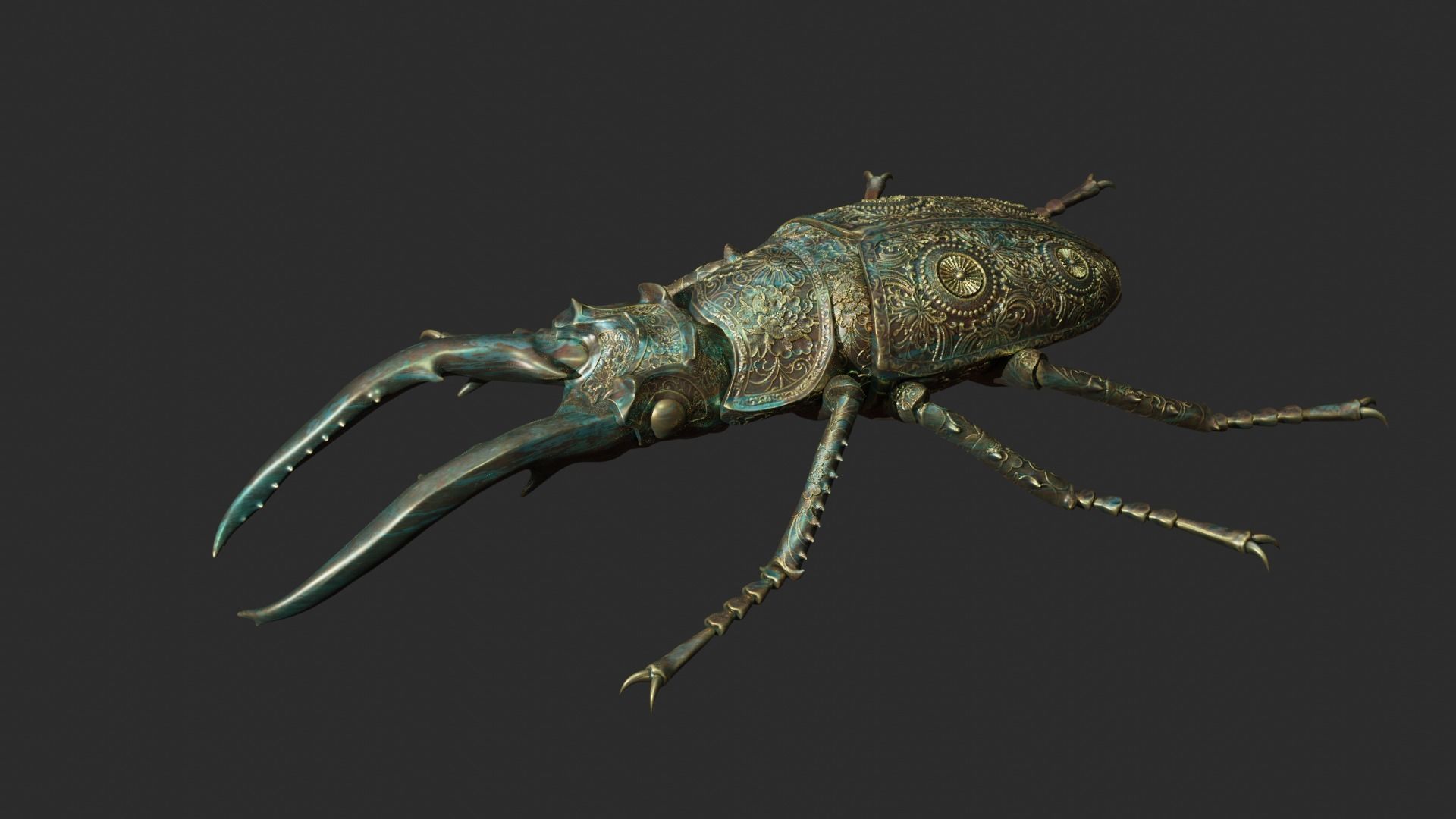 Stag Beetle with ornate decoration 3D model_2