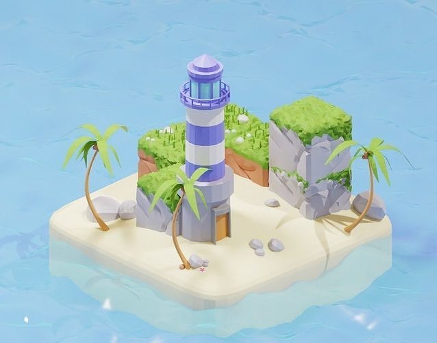 Summer Island includes lighting setup Low-poly 3D model
