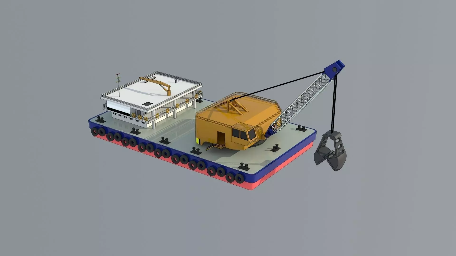 dredger boat with crane 3D model_0
