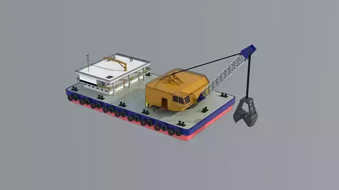dredger boat with crane 3D model