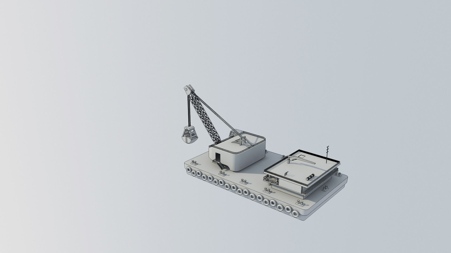 dredger boat with crane 3D model_1