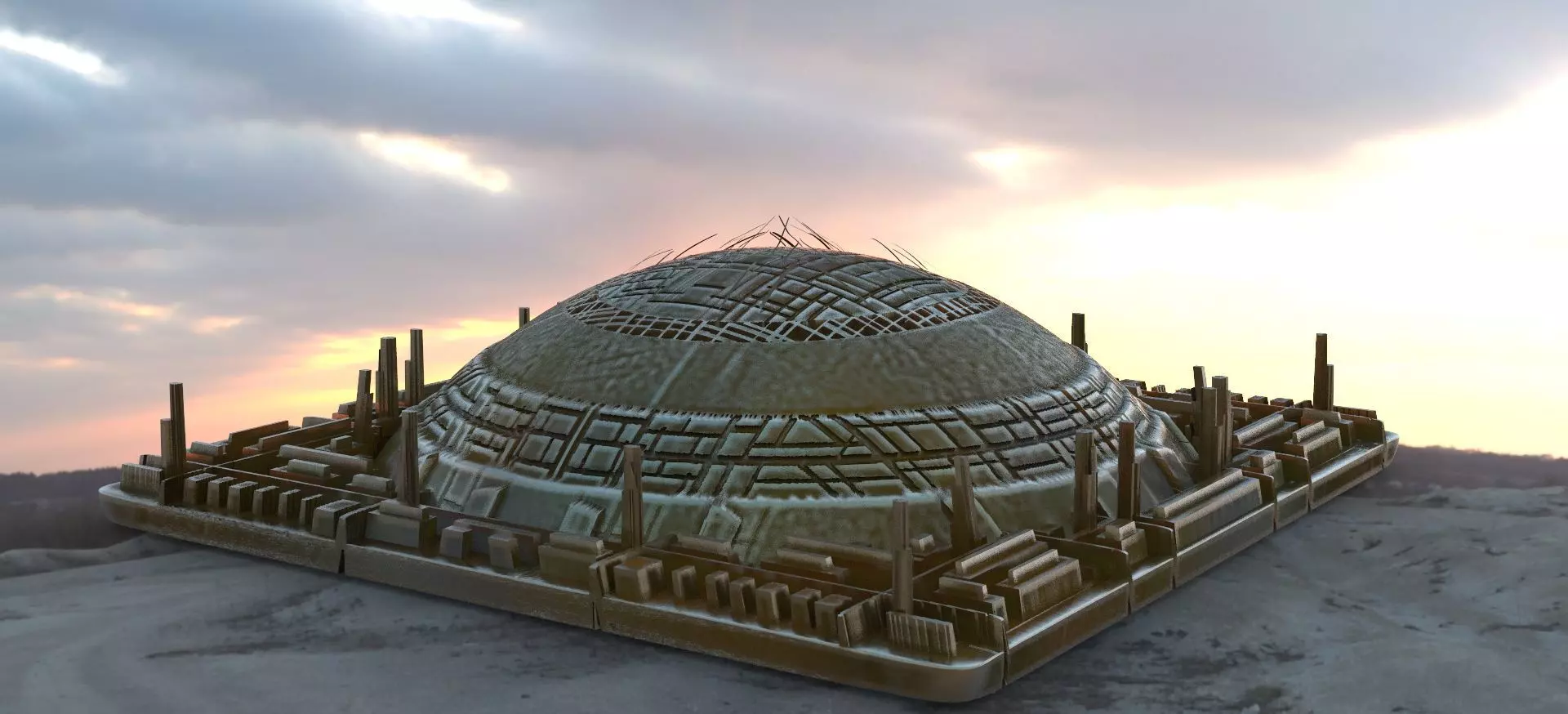 Sci fi Dome city 3D model_0