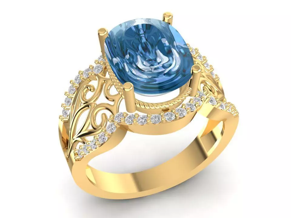 Classic Oval Gemstone Ring with Filigree Design 3D Model 1714 3D print model