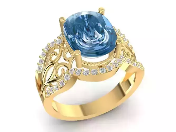 Classic Oval Gemstone Ring with Filigree Design 3D Model 1714