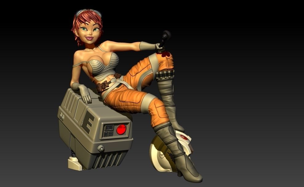 Star Wars Pin Up Sexy Rebel Pilot and Gonk Droid 3D print model_10