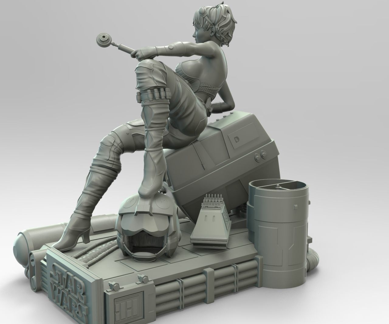 Star Wars Pin Up Sexy Rebel Pilot and Gonk Droid 3D print model_2