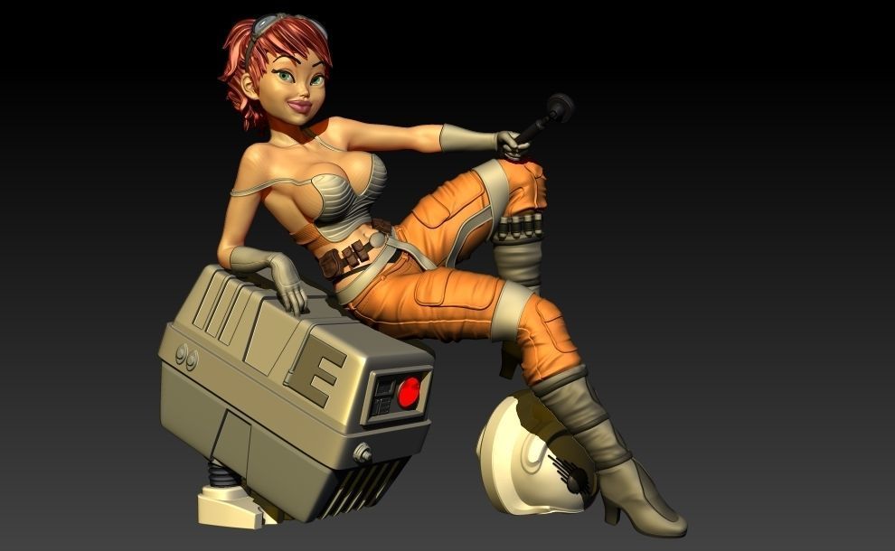 Star Wars Pin Up Sexy Rebel Pilot and Gonk Droid 3D print model_12