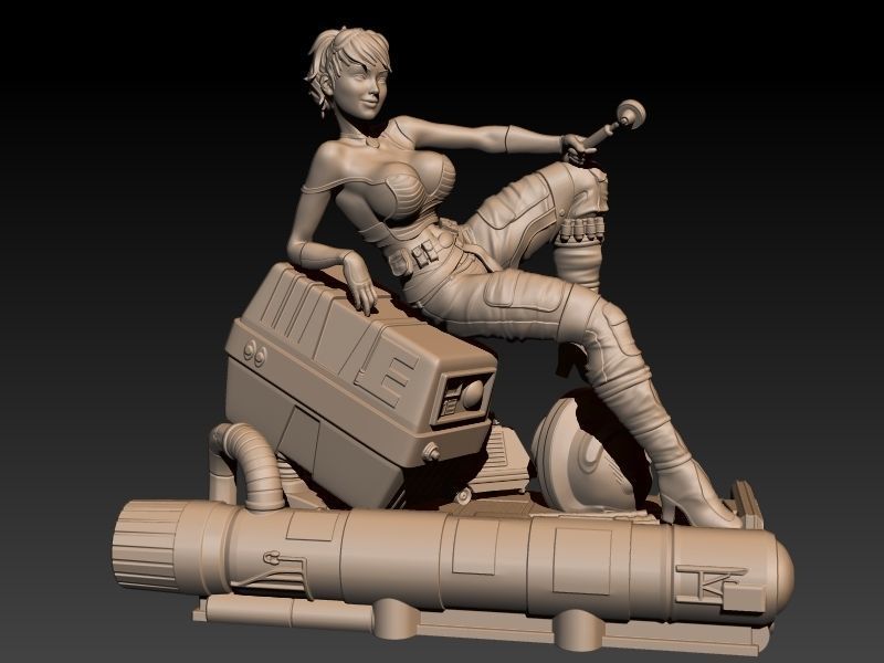 Star Wars Pin Up Sexy Rebel Pilot and Gonk Droid 3D print model_8