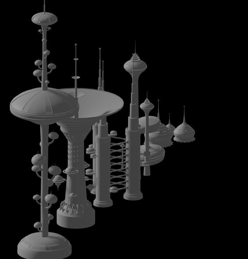 Sci-Fi Buildings Pack - 6 Buildings 3D model 3D model_5