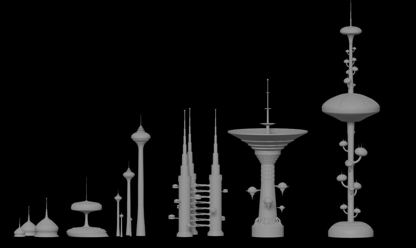 Sci-Fi Buildings Pack - 6 Buildings 3D model 3D model_3