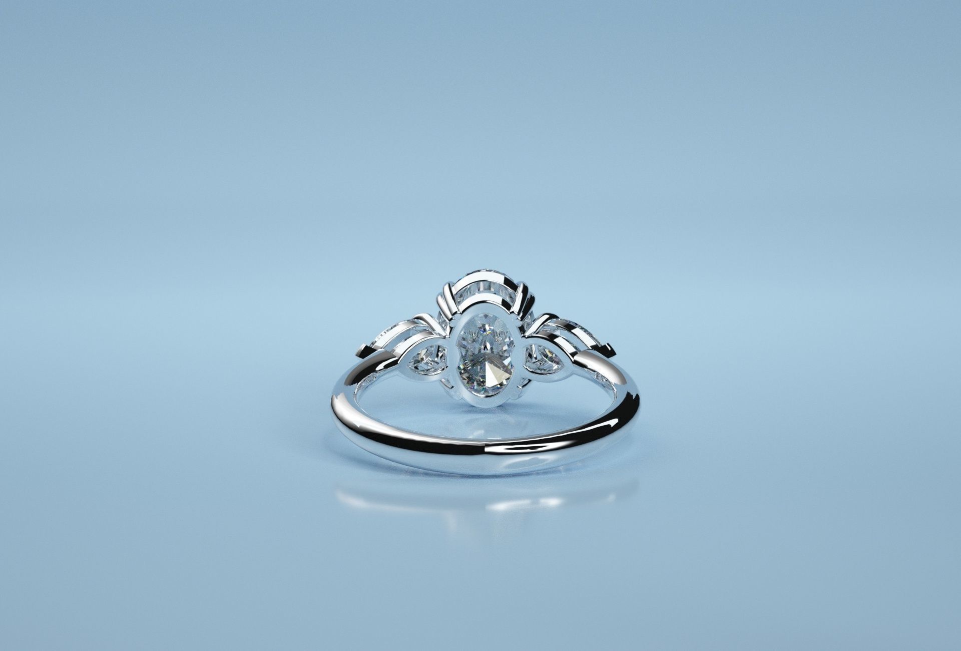 Oval Three Stone Ring  3D print model_2