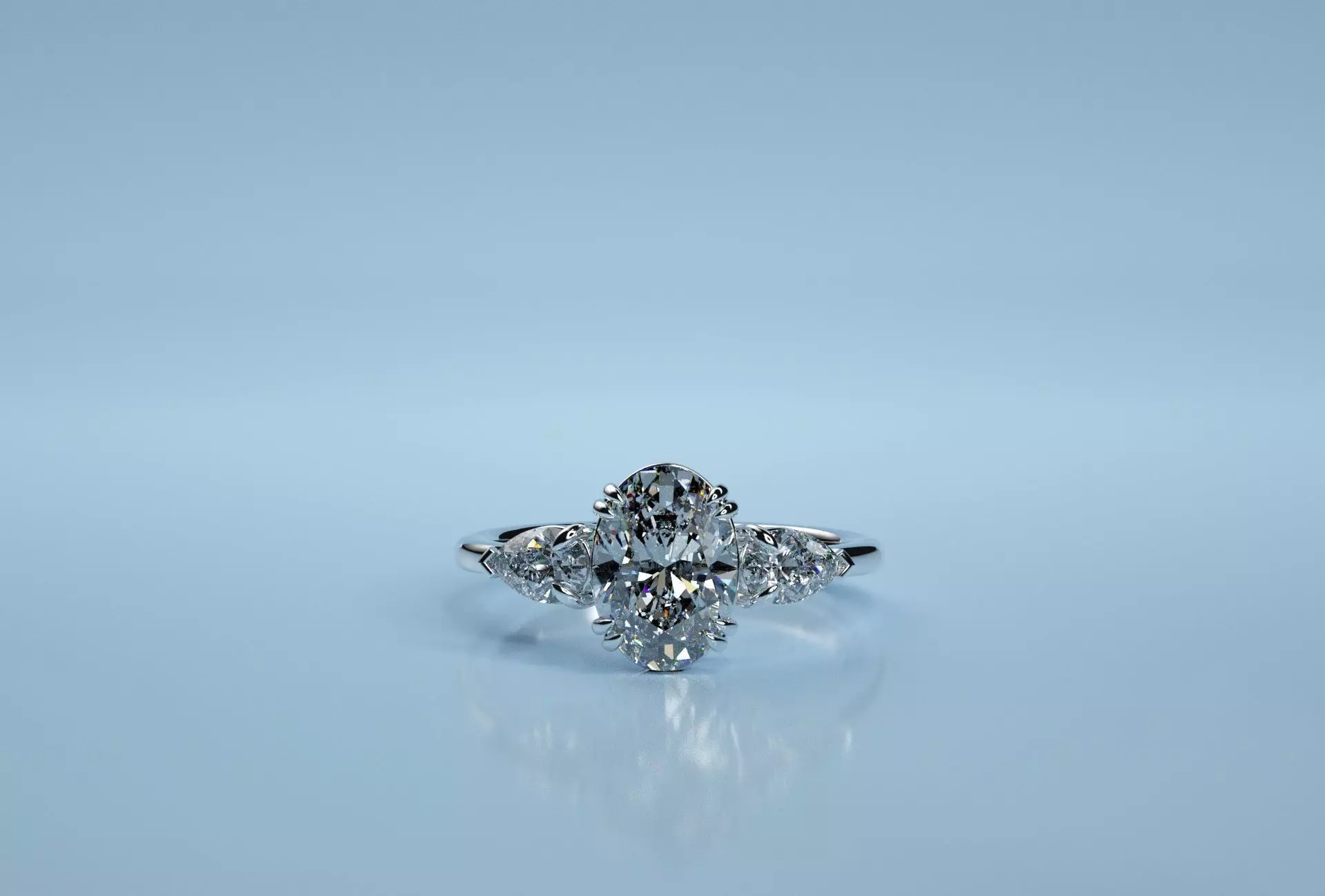 Oval Three Stone Ring  3D print model_0