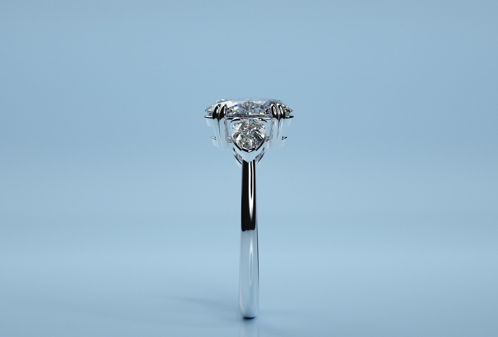 Oval Three Stone Ring  3D print model_5