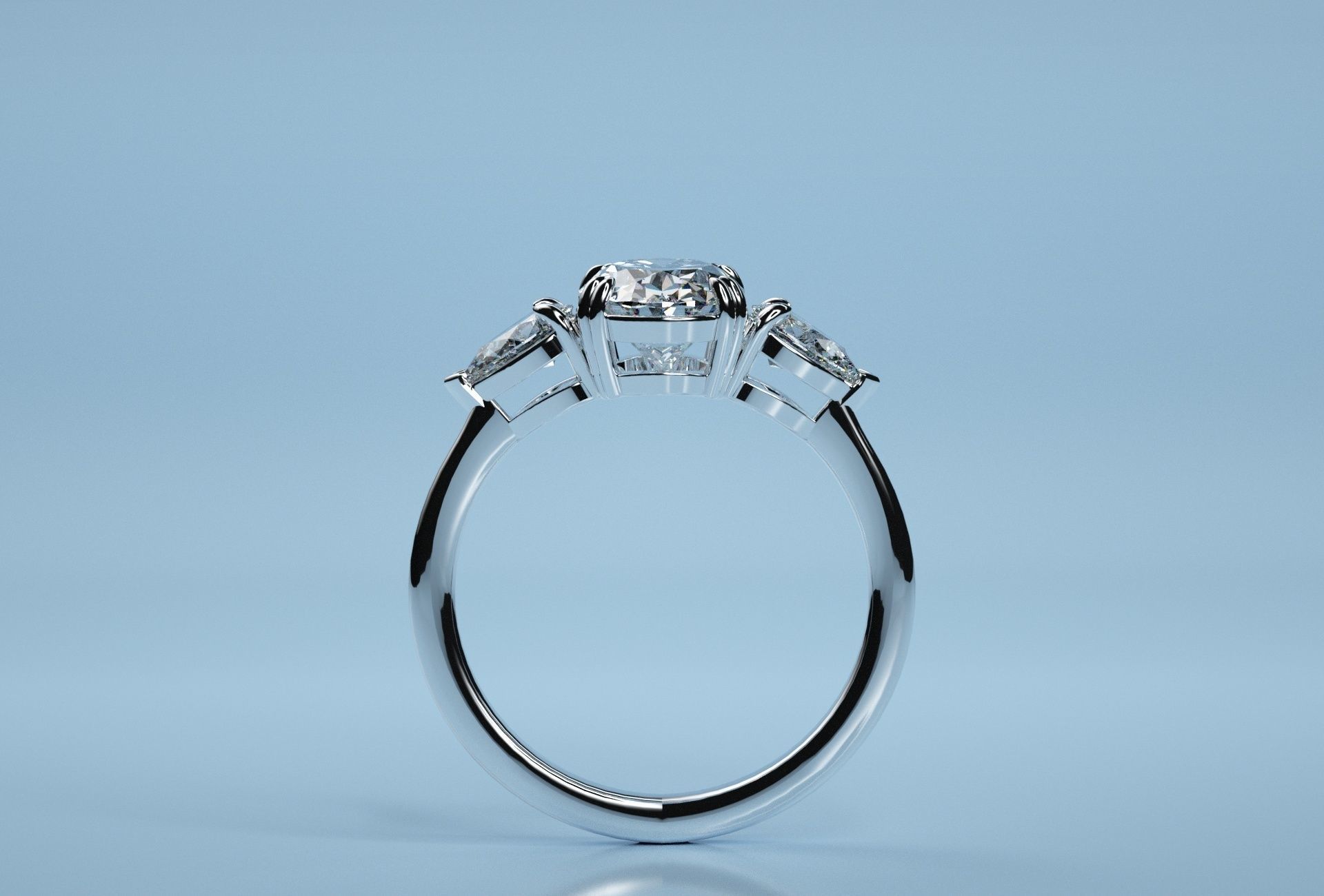 Oval Three Stone Ring  3D print model_4