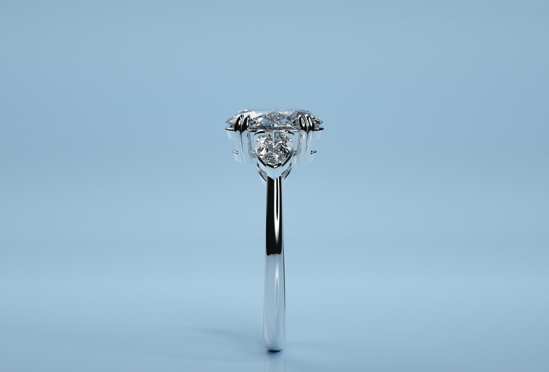 Oval Three Stone Ring  3D print model_7