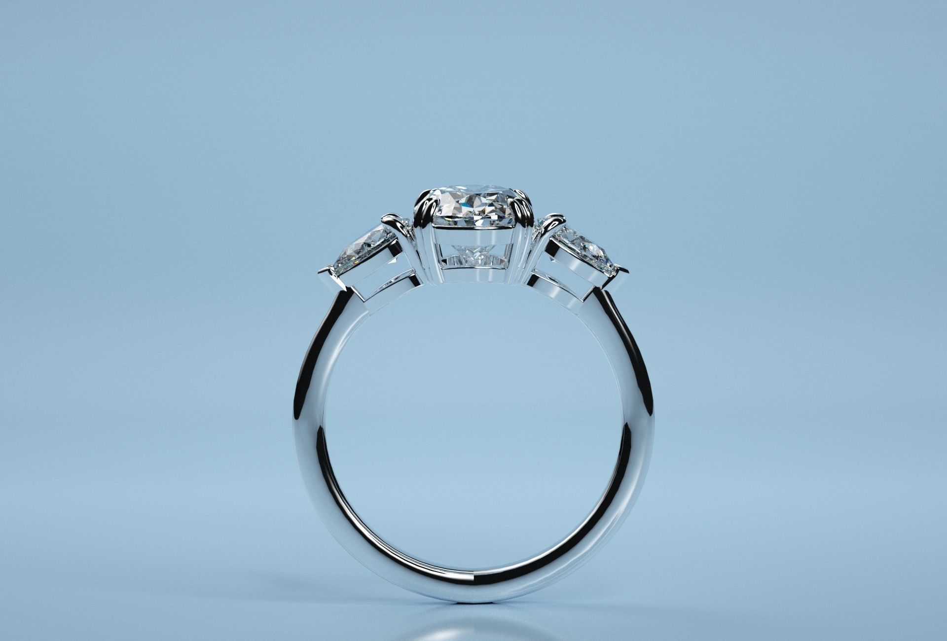 Oval Three Stone Ring  3D print model_6