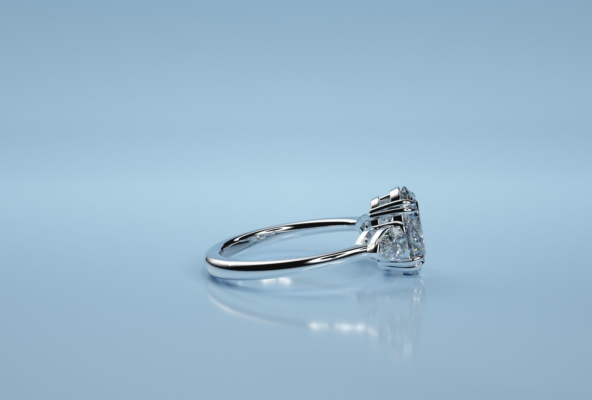 Oval Three Stone Ring  3D print model_3