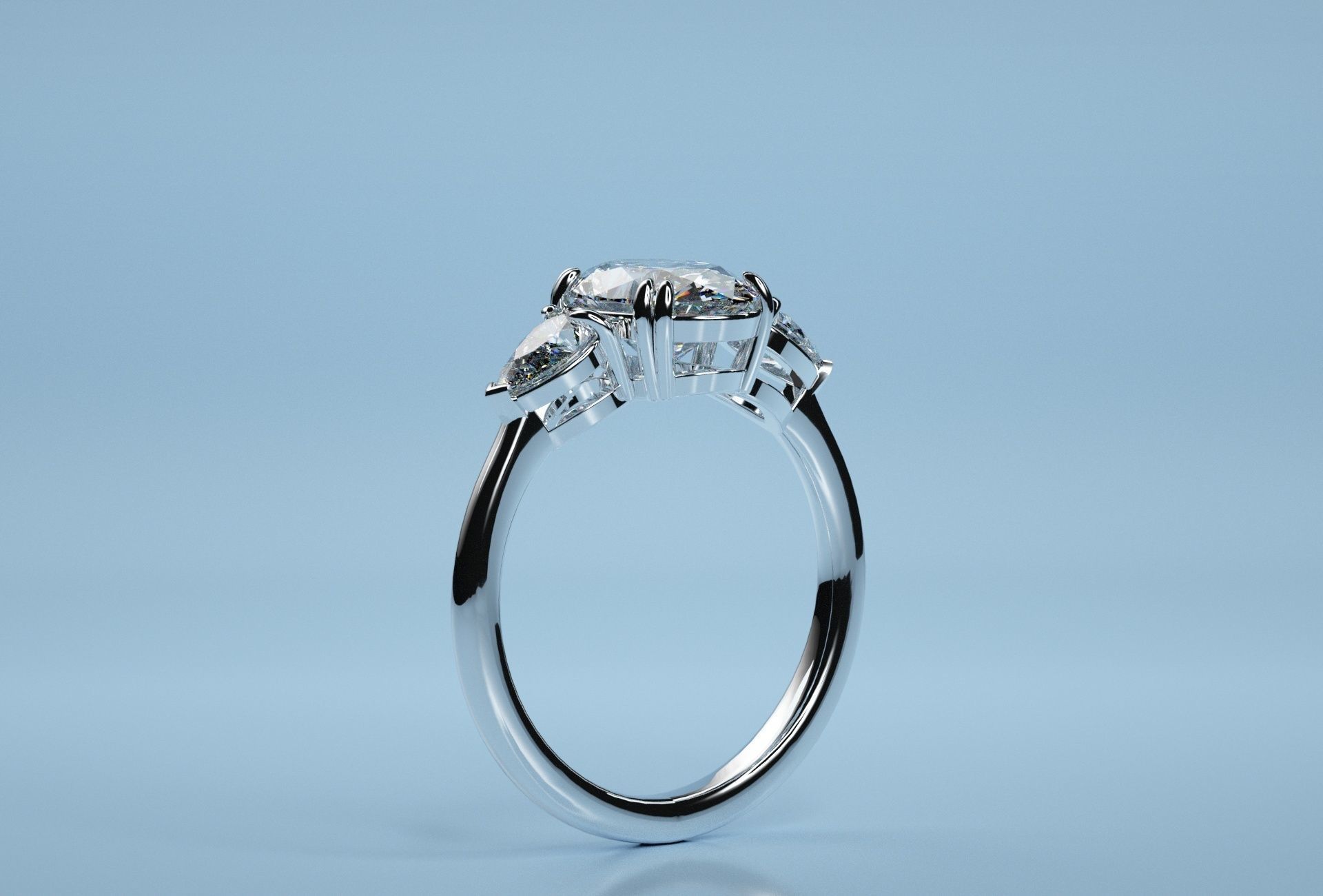 Oval Three Stone Ring  3D print model_8