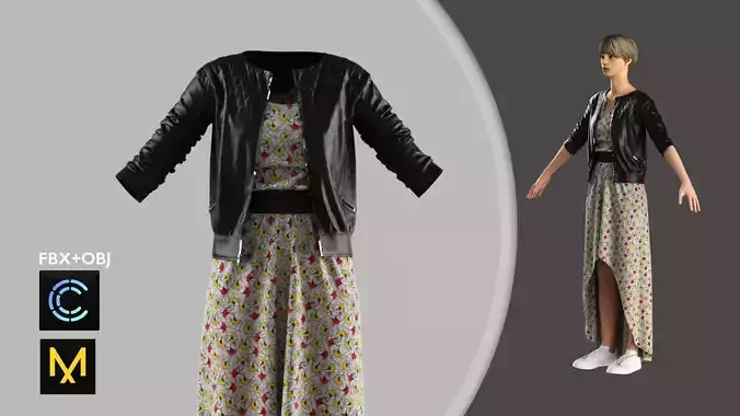 Female Leather Jacket and Dress Marvelous Designer