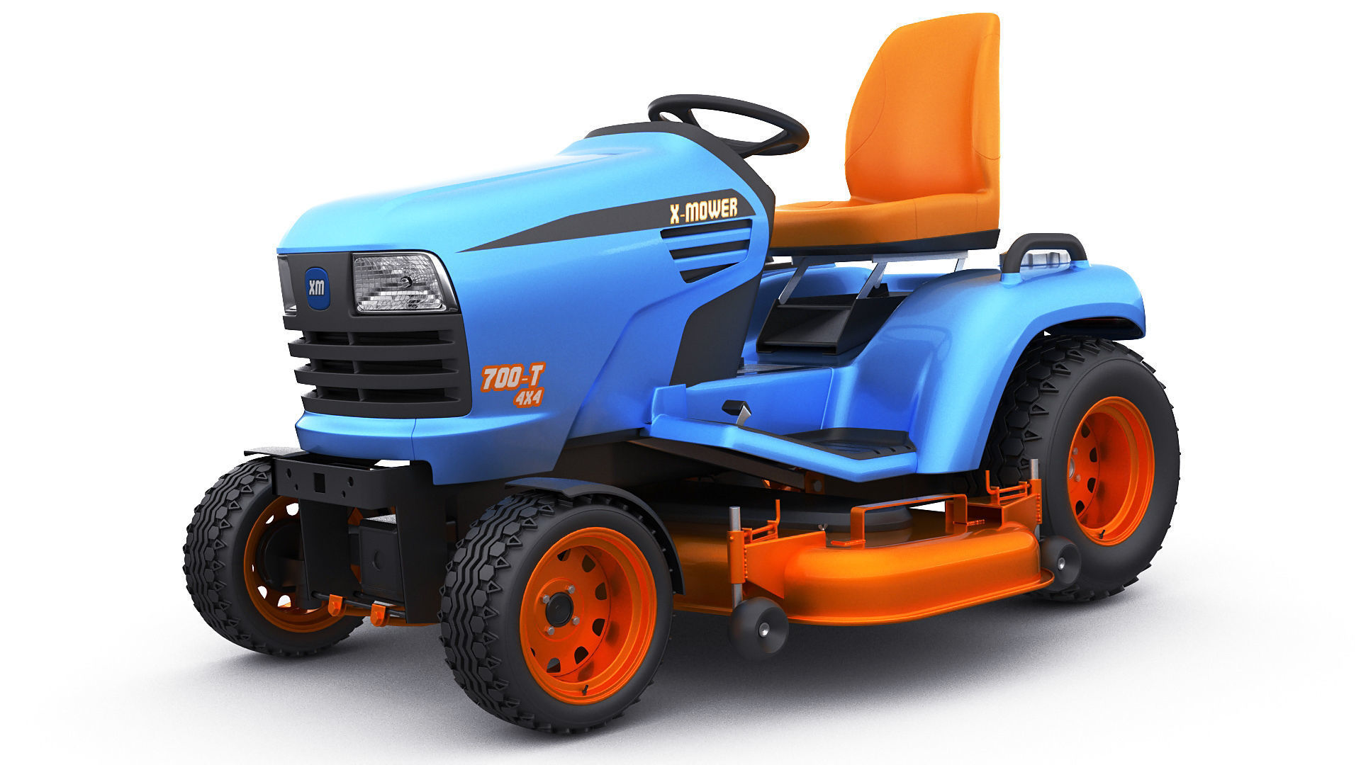 Riding Lawn Mower with trailer and snow blade 3D model_2