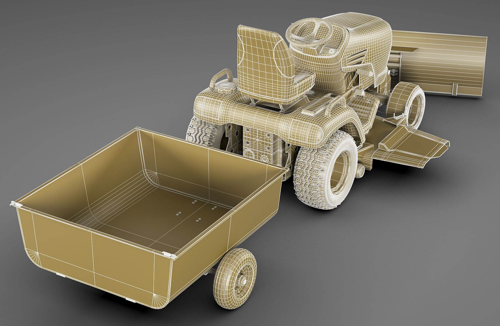 Riding Lawn Mower with trailer and snow blade 3D model_27