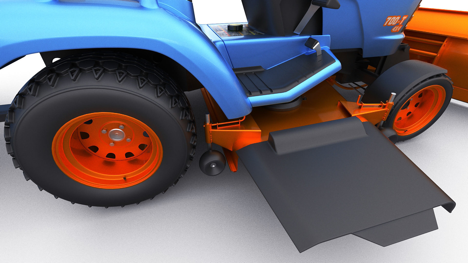 Riding Lawn Mower with trailer and snow blade 3D model_17