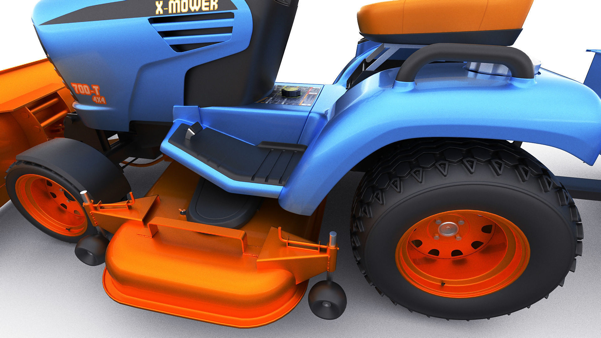 Riding Lawn Mower with trailer and snow blade 3D model_15