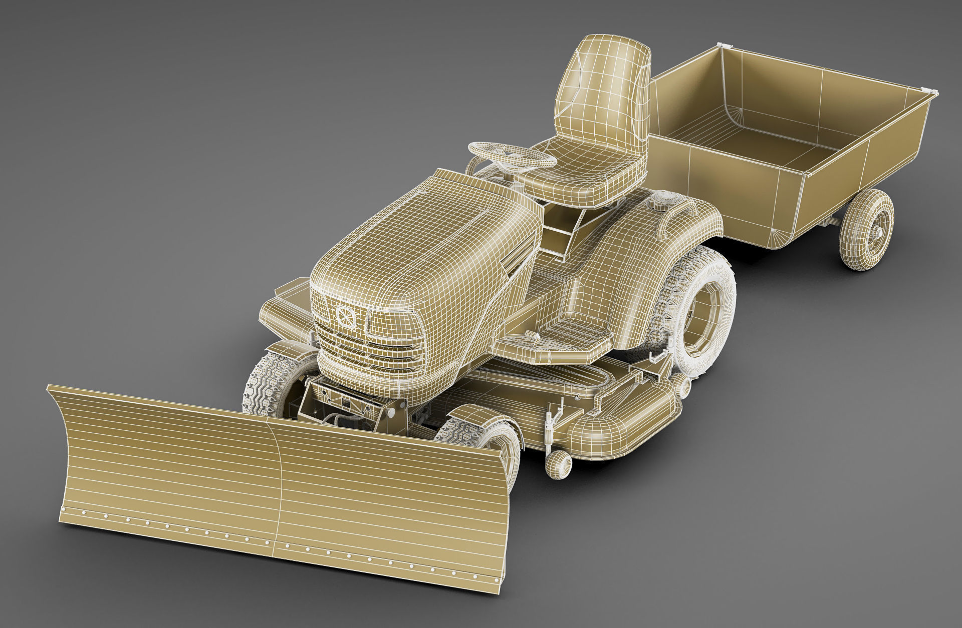 Riding Lawn Mower with trailer and snow blade 3D model_26