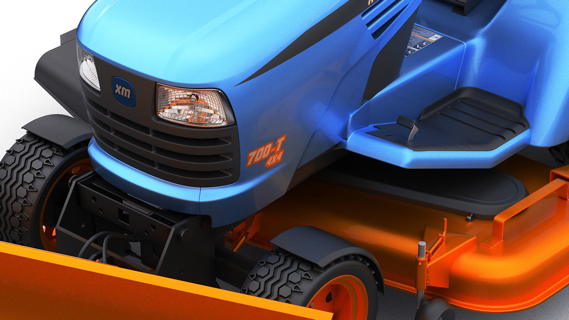 Riding Lawn Mower with trailer and snow blade 3D model_9