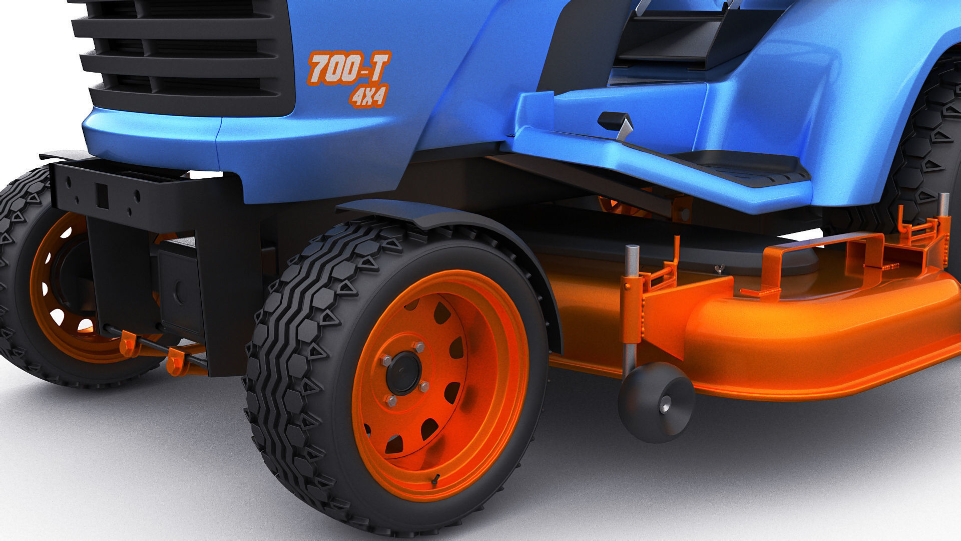 Riding Lawn Mower with trailer and snow blade 3D model_10