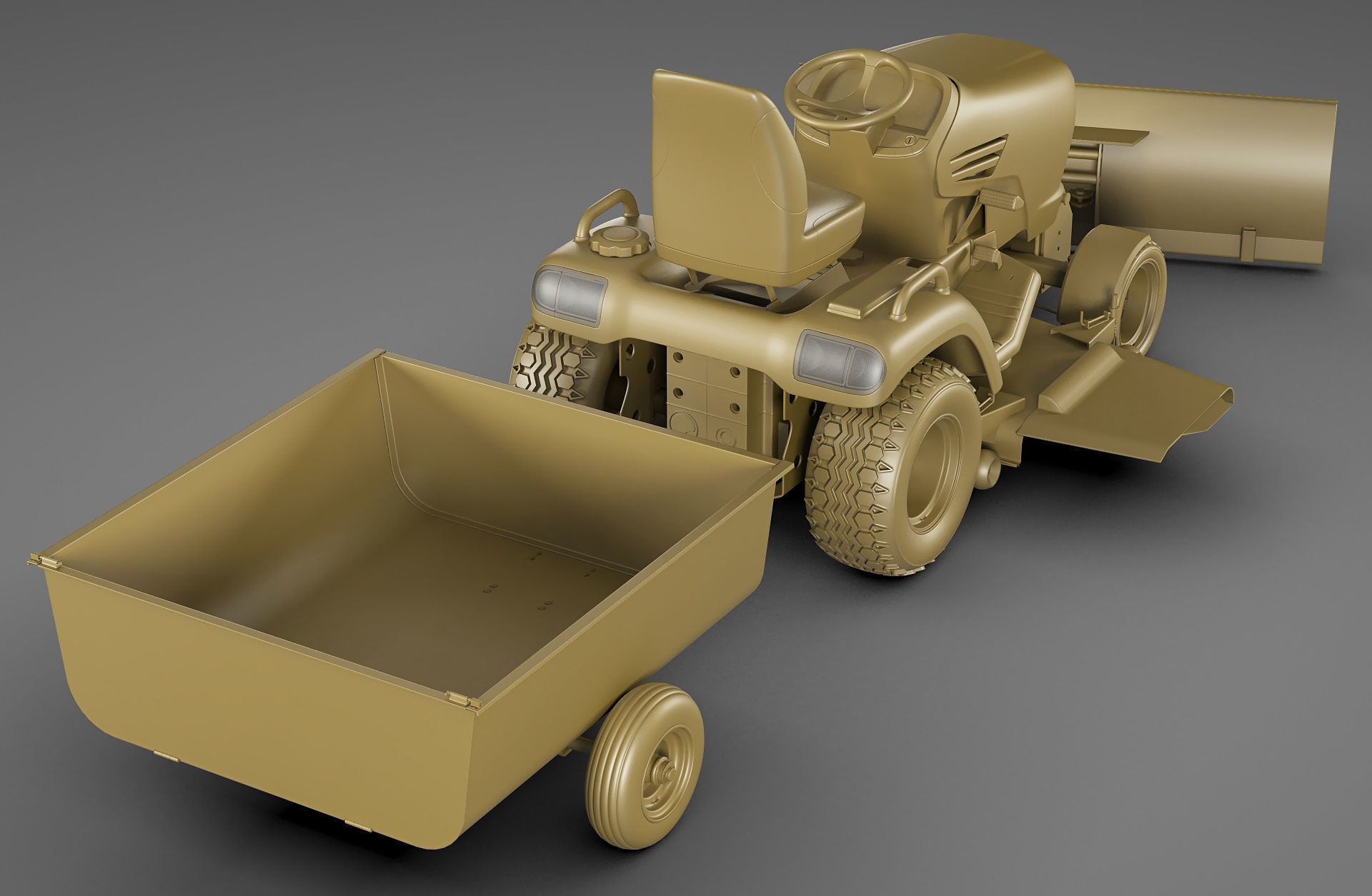Riding Lawn Mower with trailer and snow blade 3D model_23