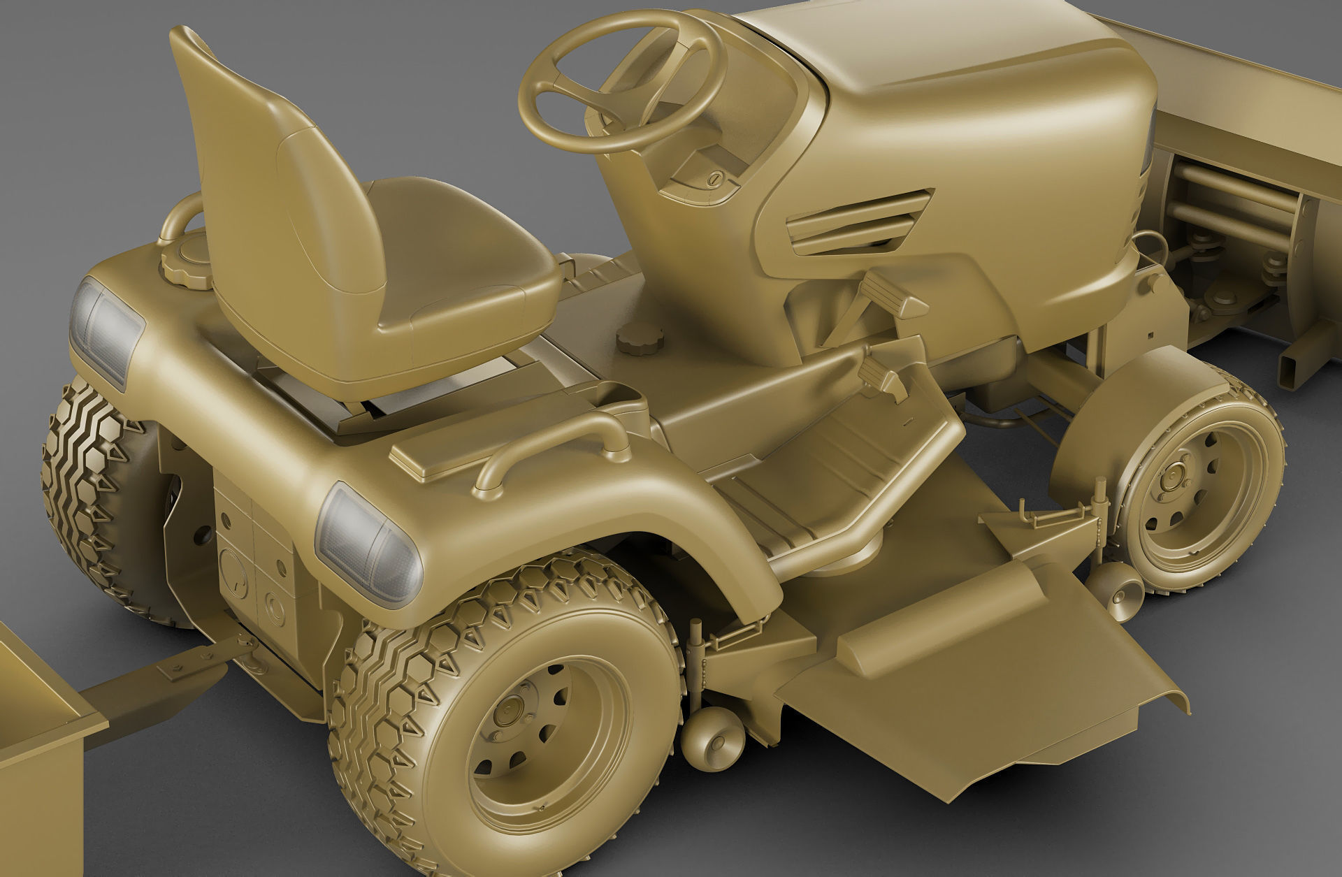 Riding Lawn Mower with trailer and snow blade 3D model_25