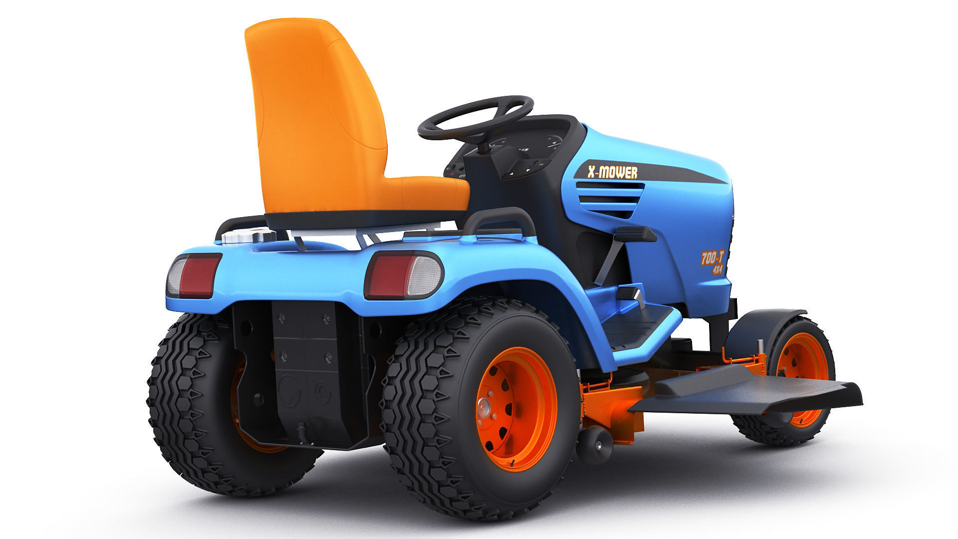 Riding Lawn Mower with trailer and snow blade 3D model_6