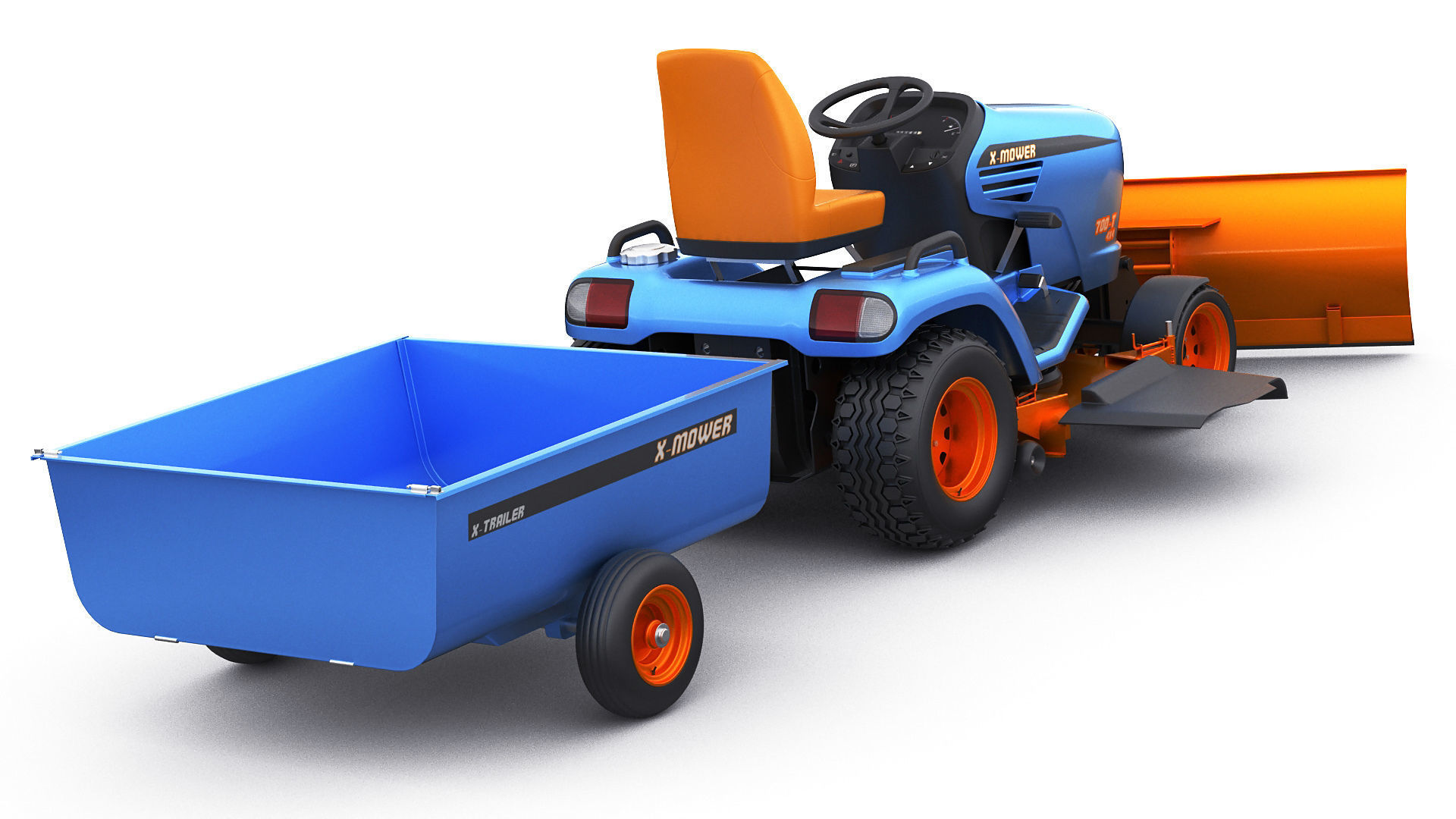 Riding Lawn Mower with trailer and snow blade 3D model_5