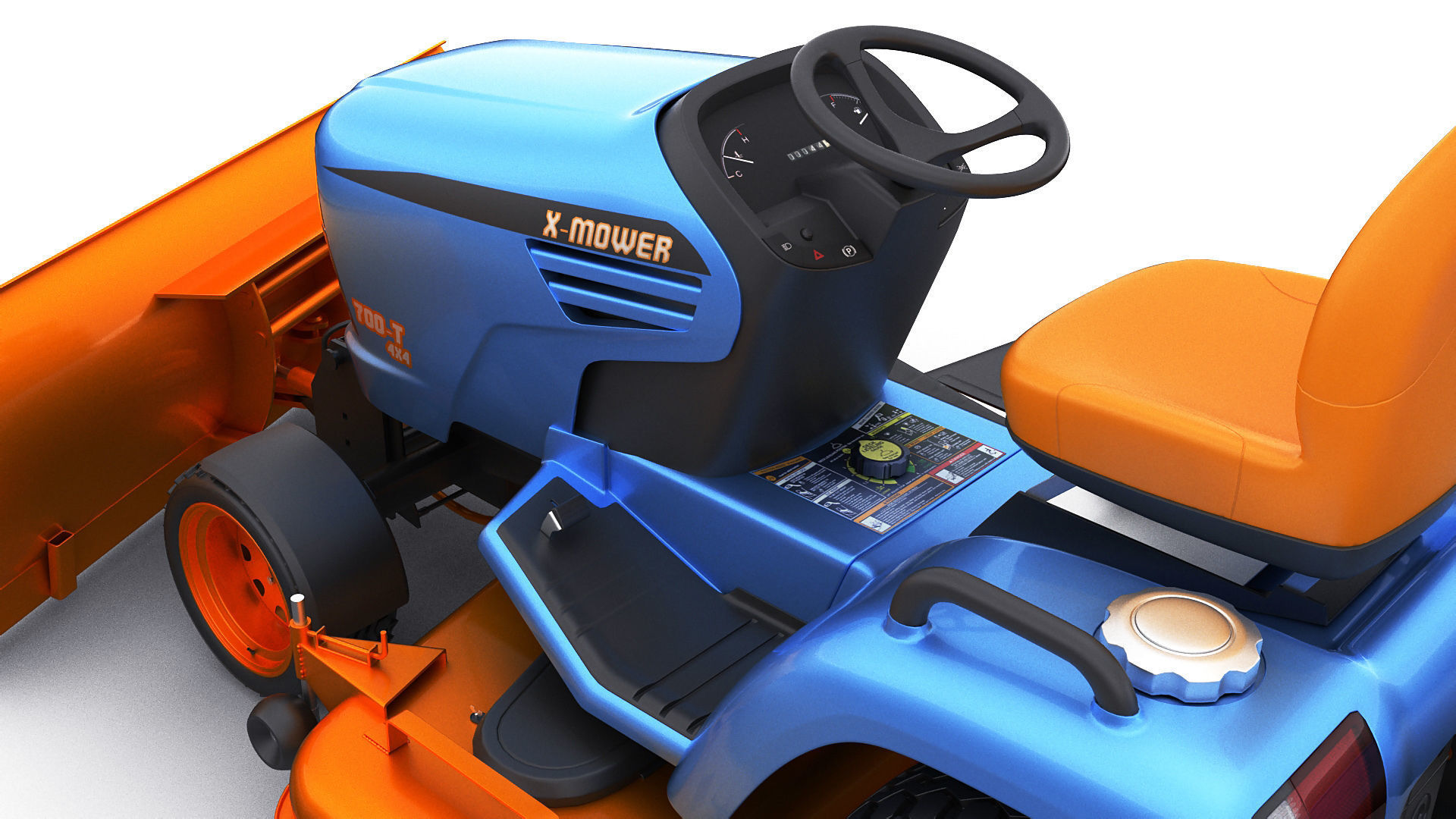 Riding Lawn Mower with trailer and snow blade 3D model_14