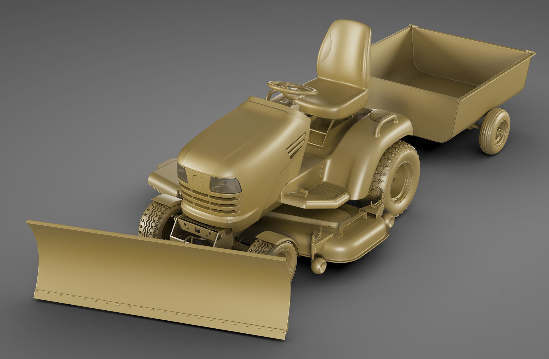 Riding Lawn Mower with trailer and snow blade 3D model_22