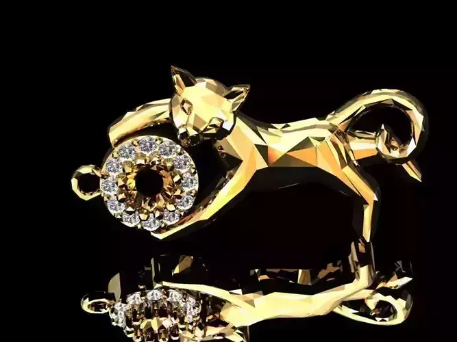 Necklace cat with gems 3D jewel