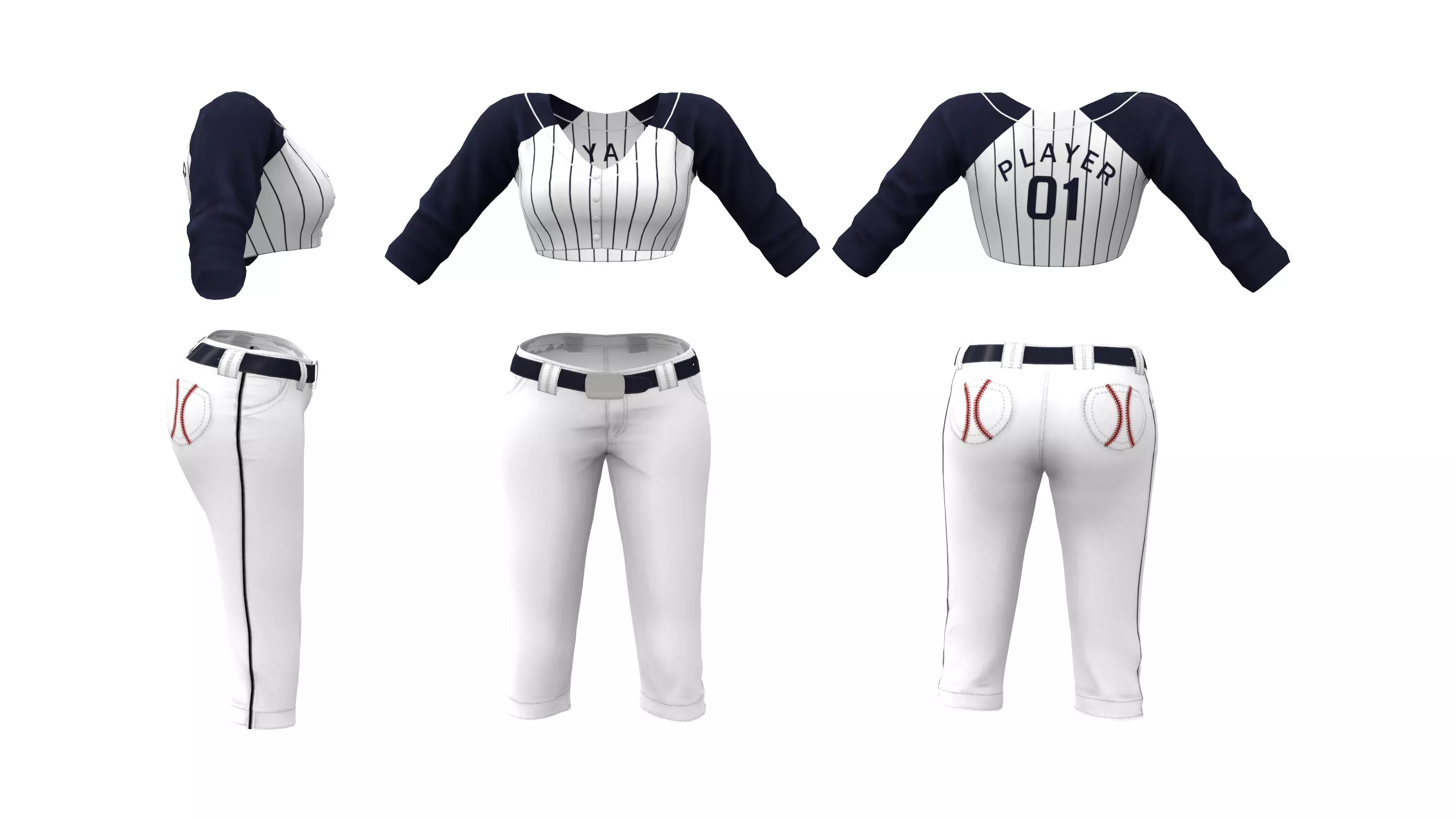 Female Baseball Outfit Low-poly 3D model_0