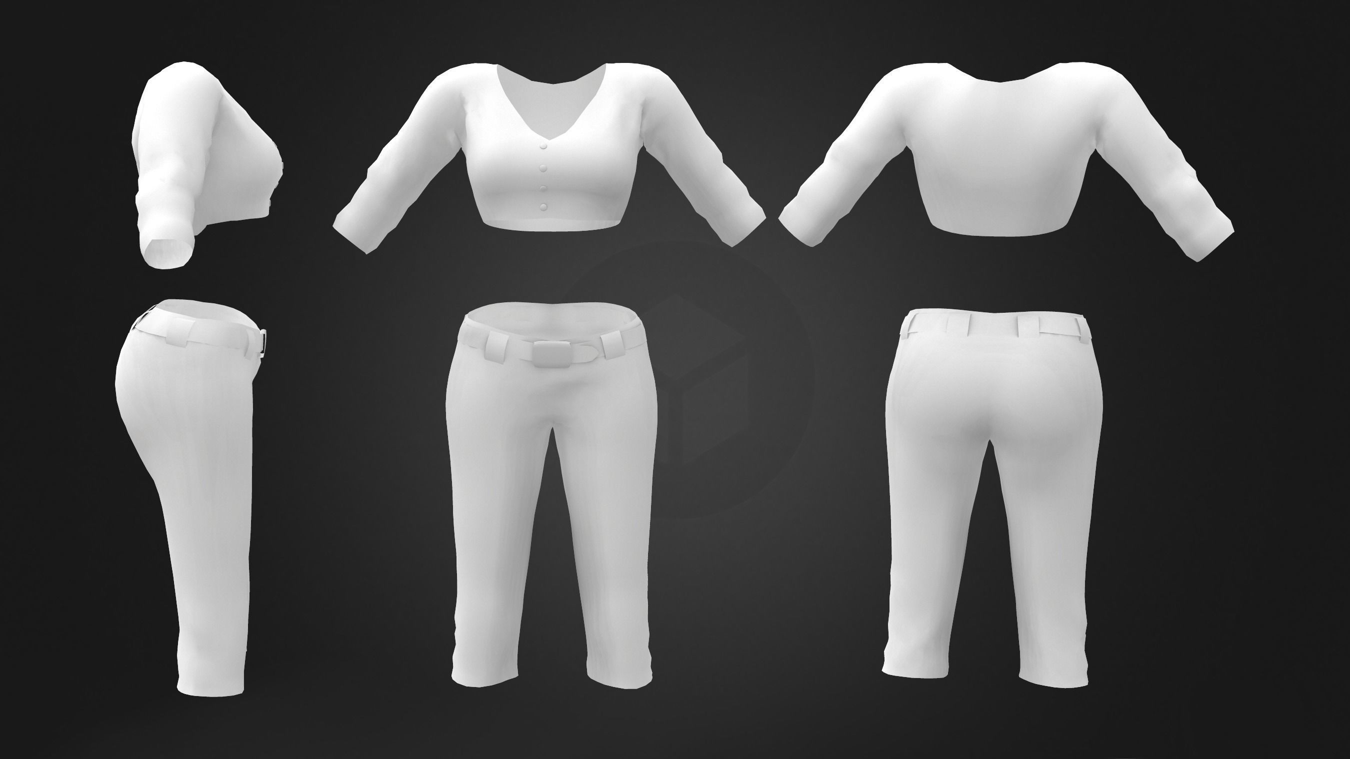 Female Baseball Outfit Low-poly 3D model_4