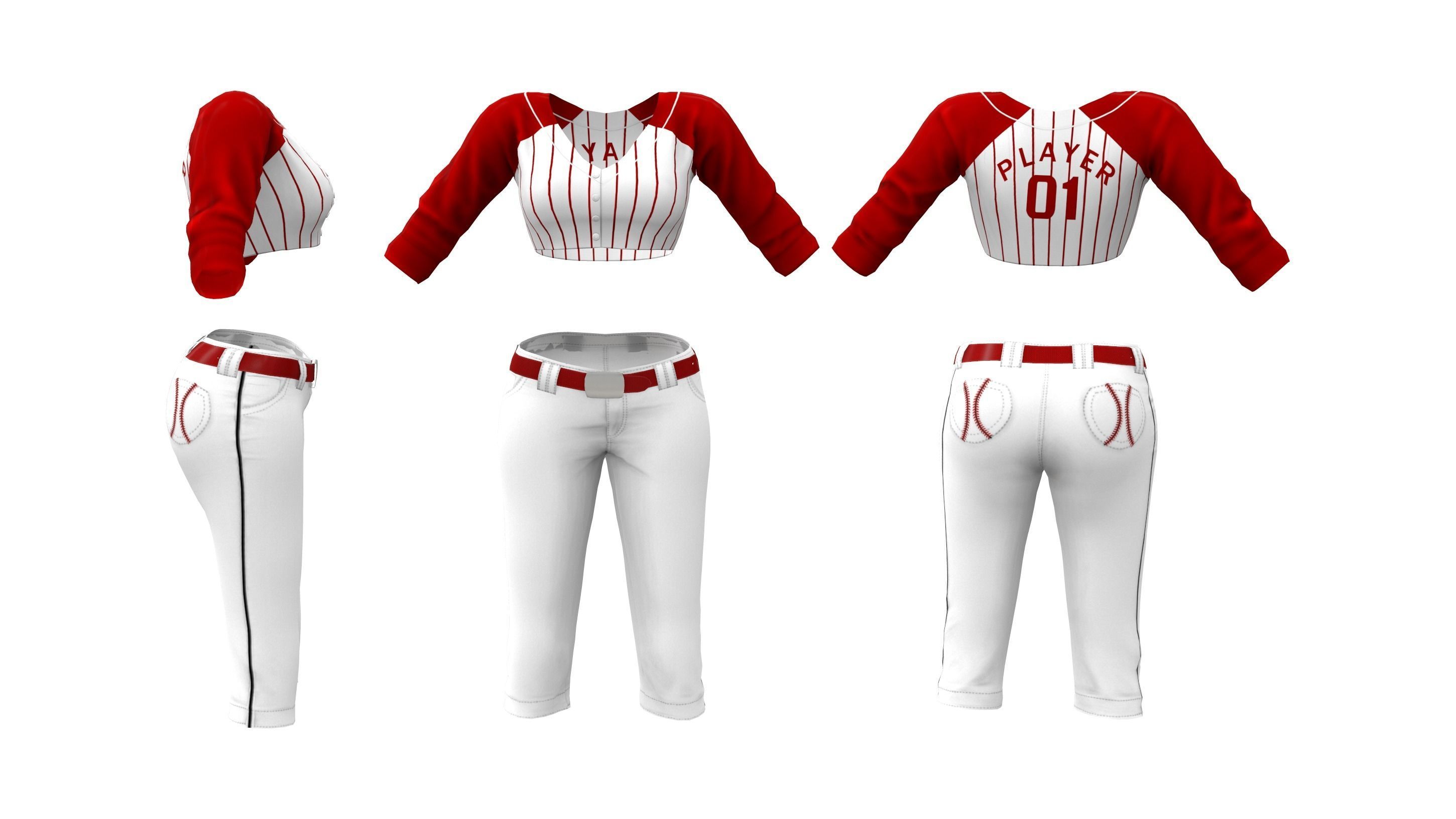 Female Baseball Outfit Low-poly 3D model_2