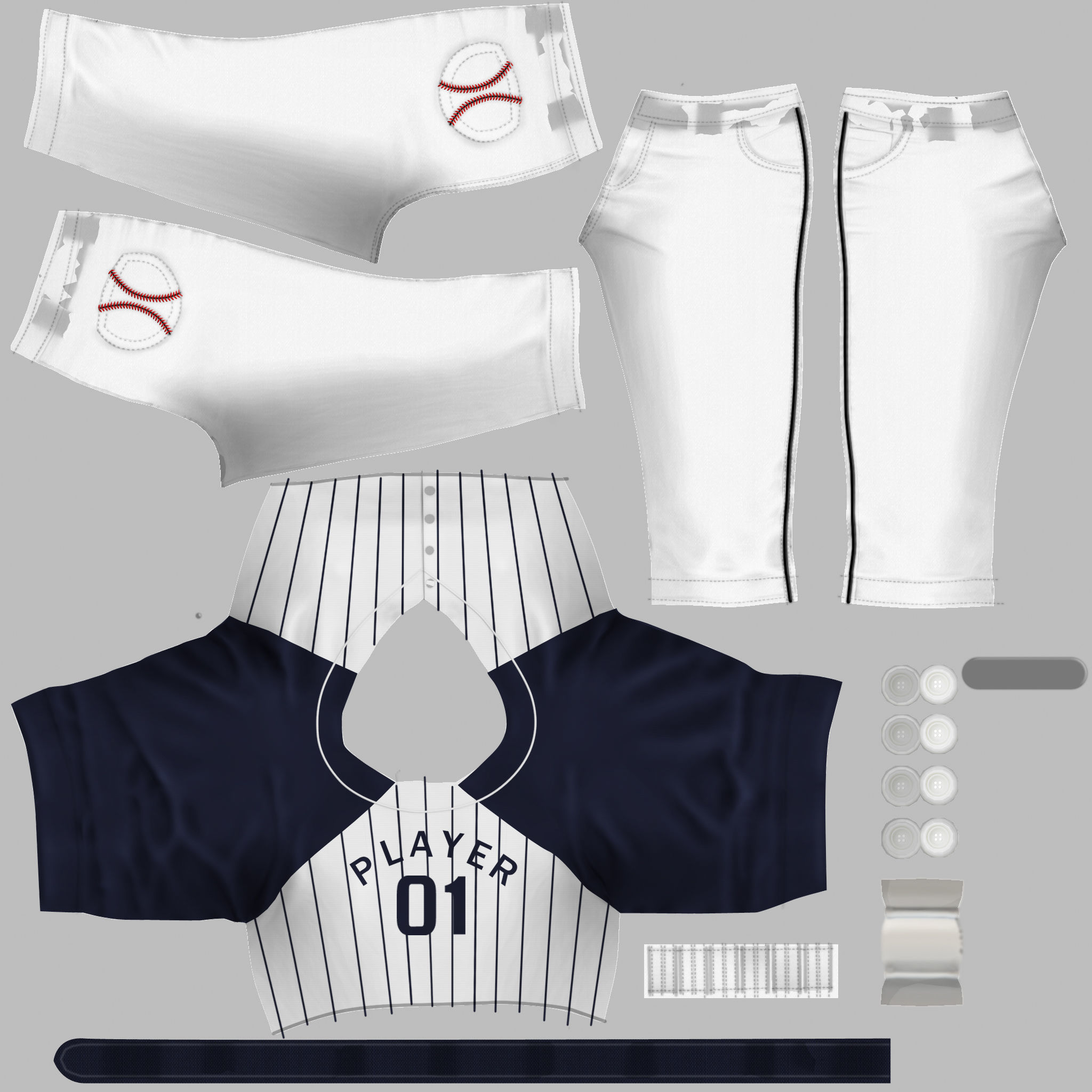 Female Baseball Outfit Low-poly 3D model_5