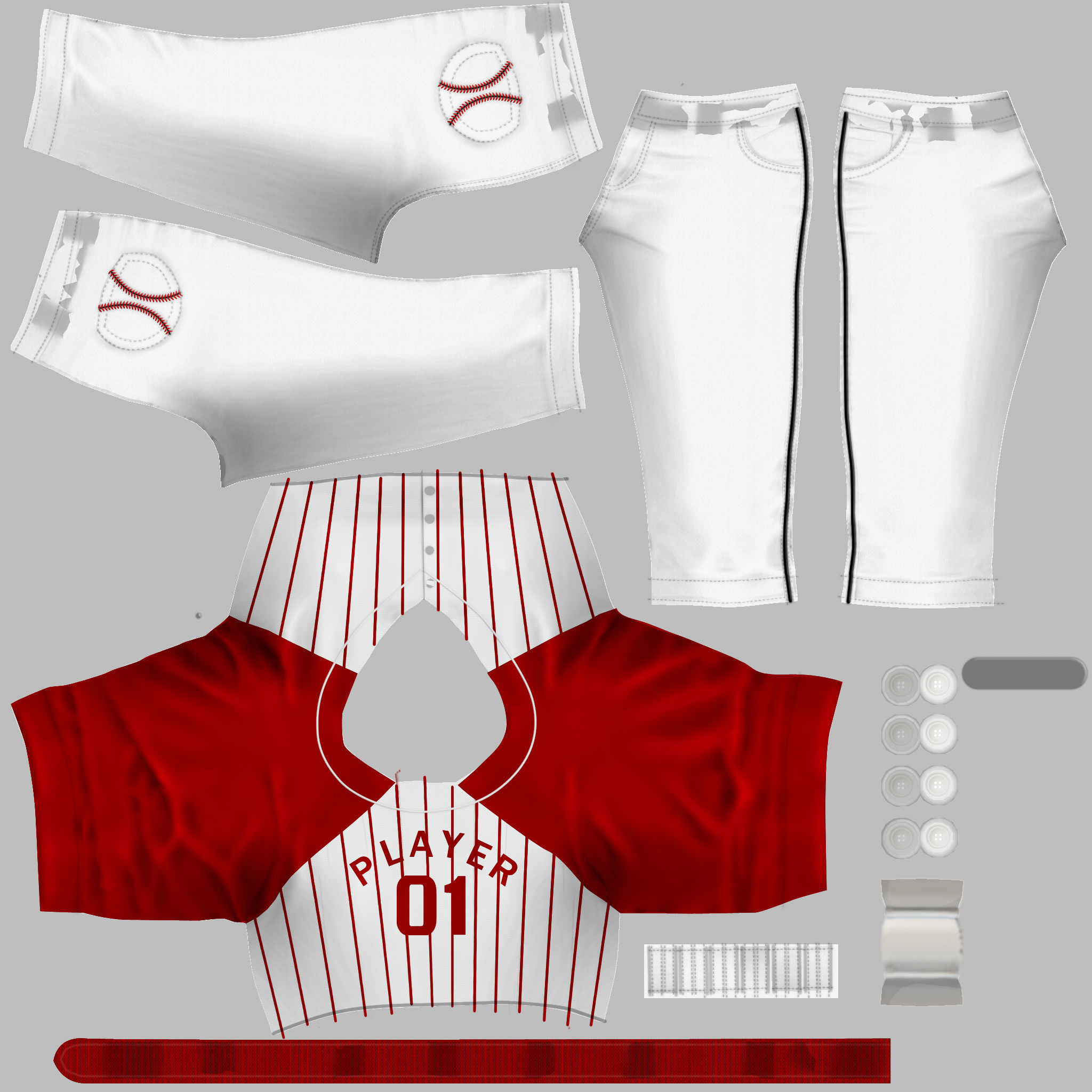 Female Baseball Outfit Low-poly 3D model_6