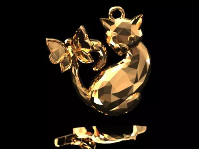 Necklace cat with butterfly 3D jewel 3D model