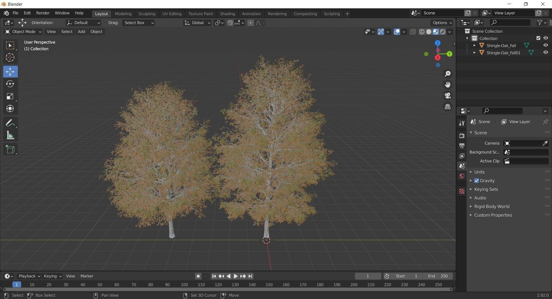 2diffrent tree Shingle Oak Fall 2 trees Models in the scene 3D model_3